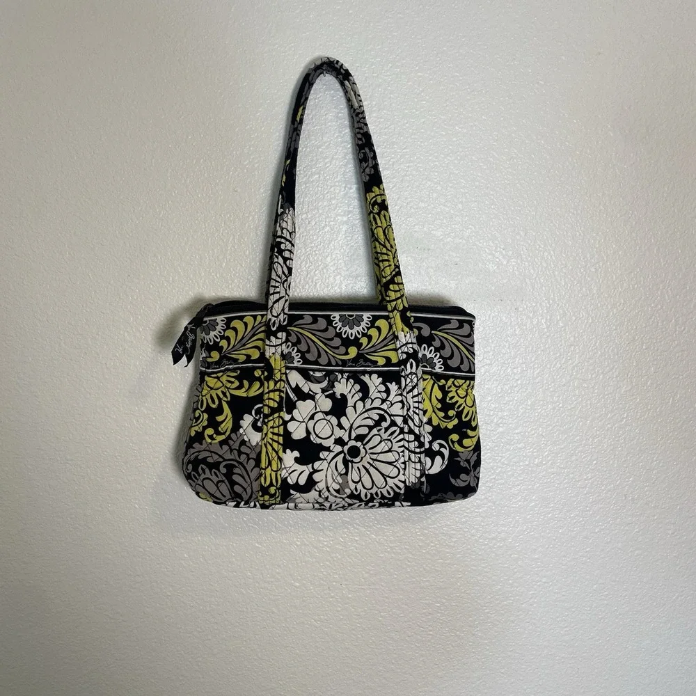 RETIRED Baroque‎ Vera Bradley Three-O Tote Bag Black, White, Yellow Floral